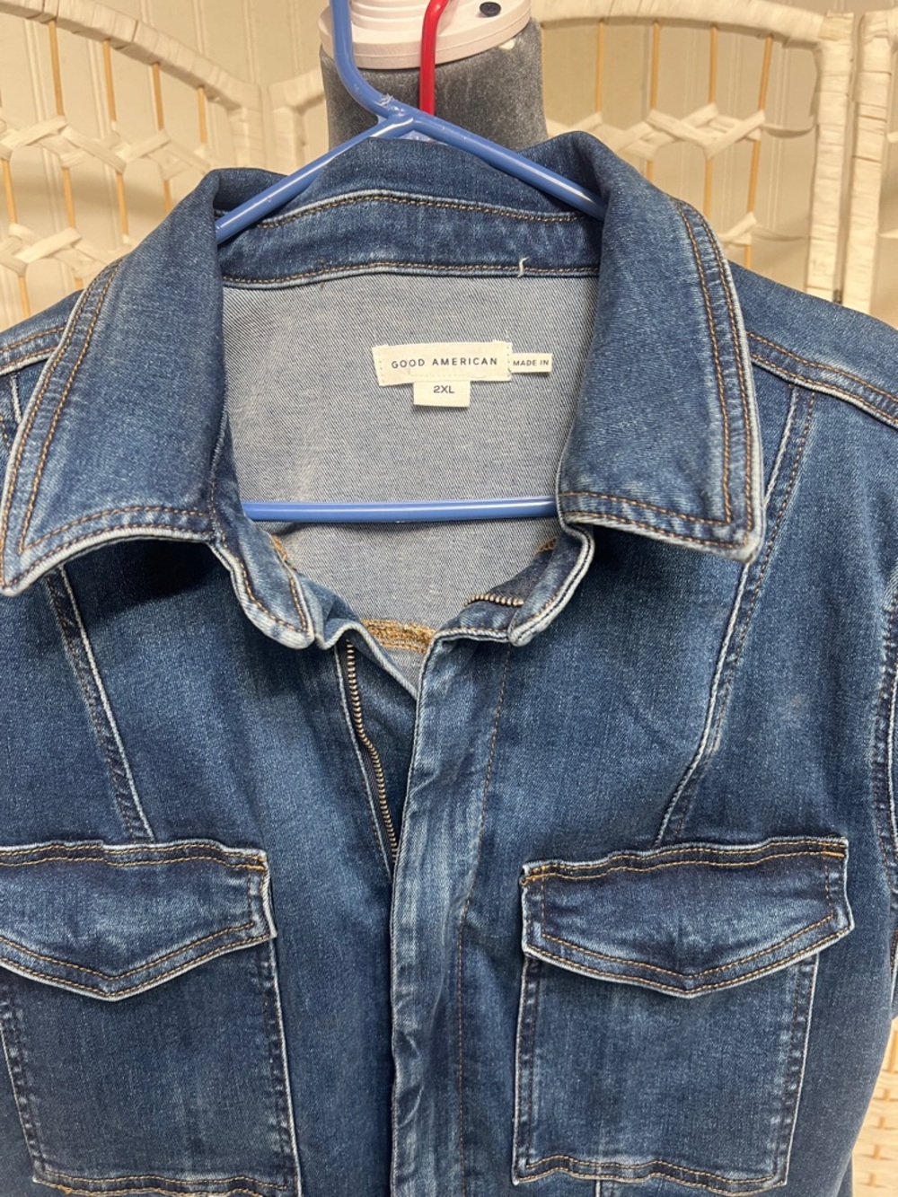 Good American Dark Blue Denim Utility Jumpsuit - Picture 2 of 7